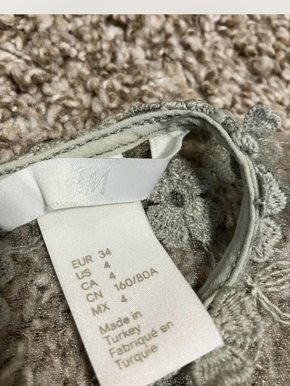 H&M Sage Green Sheer Floral Lace Long-Sleeve Blouse Size US 4